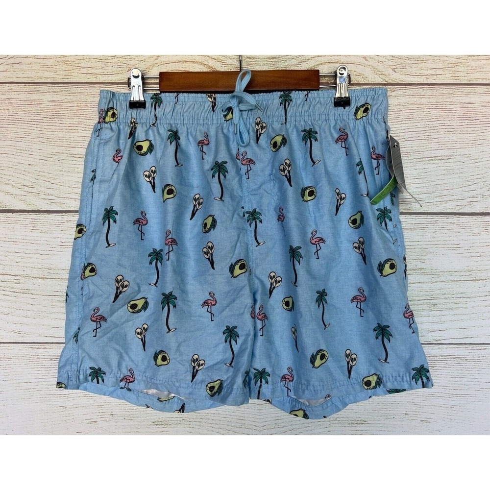 Burnside Trunk Swim Shorts Mens XLarge Flamingo Blue Tropical Trunk Shorts New
